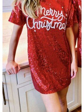 Simply Southern Christmas Dress Top Womens S/M Red Sequin Mini Dress Party